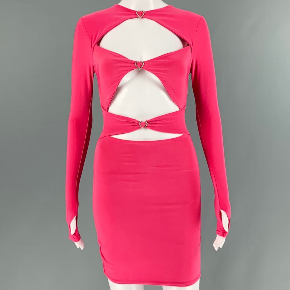 NO BRAND Size XS/S Pink Rhinestone Hearts Cut Out Mini Dress
